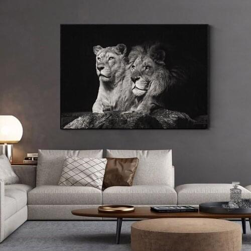 Black and White Couple Lion Poster Painting Wild Animals Canvas Pictures Wall Art For Living Room New Design Decoration Unframed