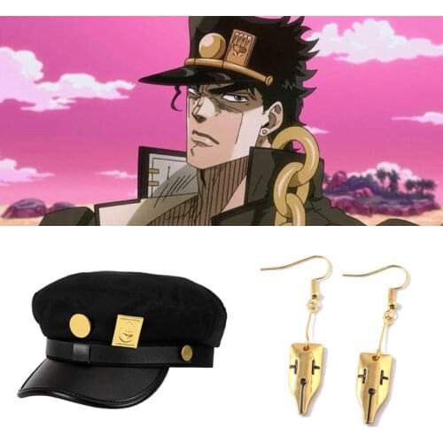 Jojo Bizarre Adventure Anime Cosplay Jotaro Kujo Joseph Army Military JOJO Cap Hat+Badge Animation Around Jotaro Hat Props Gift
