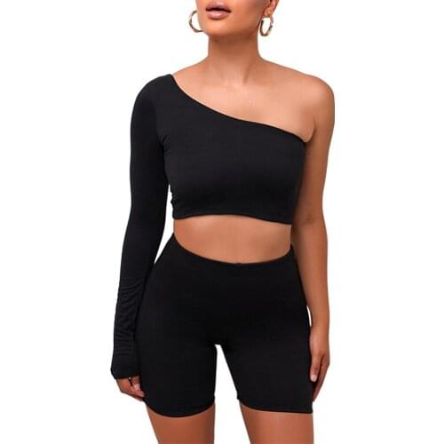 2-piece set consisting of Top and shorts, for women, autumn and winter Bodycon tracksuit 2020 Off the shoulder Top,Tight Shorts