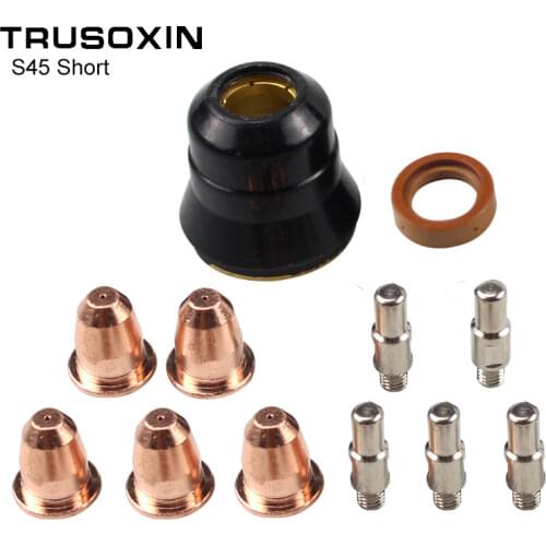 12PCS Plasma Cutter S45 Torch Consumables Kit PR0110 Short Electrode PD0116 Short Tip Gas Diffuser PE0106 Nozzle Cup