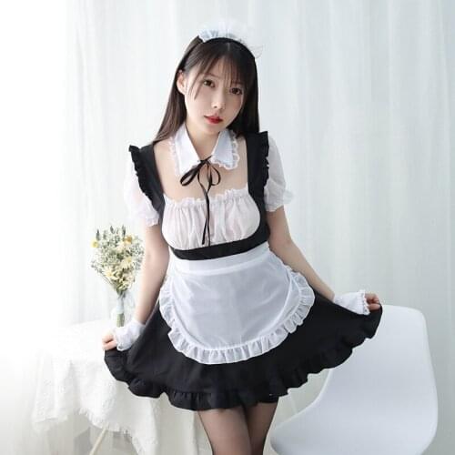 French Maid Costume for Women Apron Sexy Cute Role Play Goth Lolita Plus Size Dress Kawaii Clothing White and Black Maid Dress