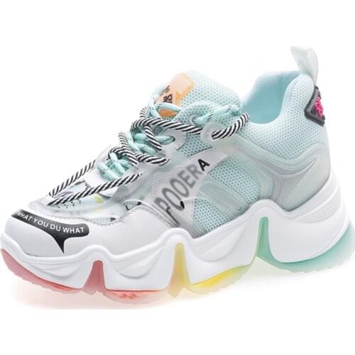 RASMEUP Sneakers Women Rainbow Bottom Platform Sneakers Casual Breathable Fashion Soft Female Internal Increase Chunky Shoes