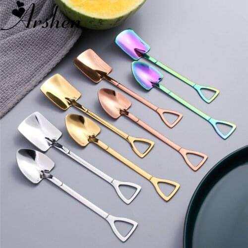Arshen 304 Retro Creative Shovel Coffee Tea Spoon Stainless Steel Dessert Watermelon Ice Cream Spoon Tip Shovel Flat Shovel Gift