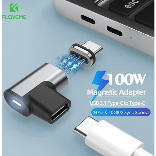 FLOVEME 100W Fast Charging USB C Connector Type-C to Type-C Magnetic Adapter Magnet Converter Magnetic Cable Right Angle Adapter