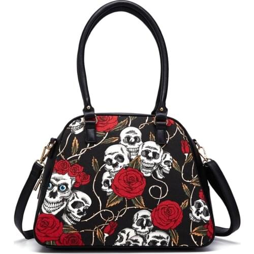 Fashion Design Women Handbag Designer Canvas Tote Bag Skull Zipper Shoulder Bag Purse Patchwork Crossbody Bag Feminina Bolsos