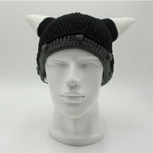 Mens Women Birthday Cool Gifts Vikings Beanies Horn Hats Handmade Knitted Winter Warm Caps Funny Cool Gag Halloween Party Xmas