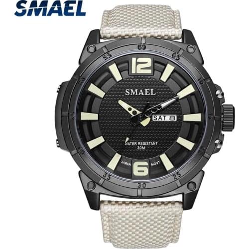SMAEL Quartz Movement Mens Watch Casual Style Fashionable Large Dial Design LED Luminous Hands Automatic Date Update