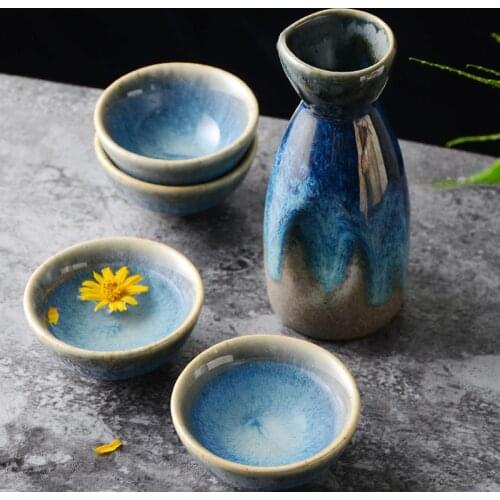 Retro Japanese Sake Set Gradient Ceramic Flagon Liquor Cup 1 Pot 4 Cups Home Bar Sake White Wine Pot Creative Drinkware Gifts
