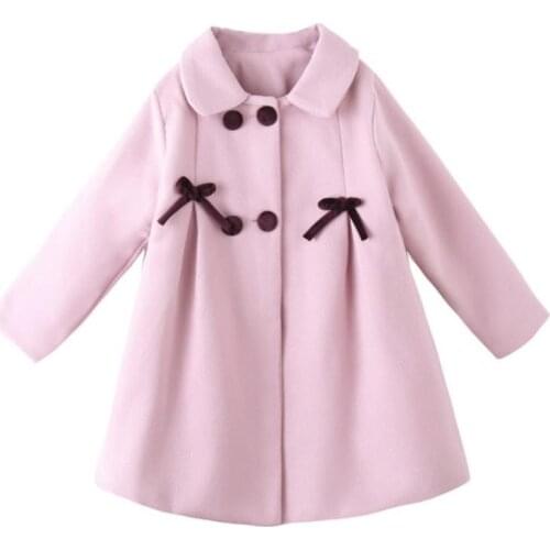 New girls woolen coat quilted thickened bow long jacket