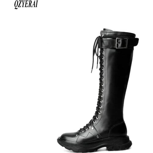 New style To the knee Women boots Motorcycle boots warm Black white outdoor Female boots winter Women shoes