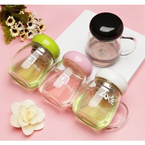 Wholesale creative home glass handle womens office flower tea cup with filter 380ml for men and women