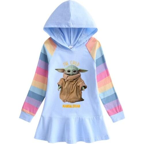 Girls Dress Winter Fall New Girl Dress Star Wars Yoda Baby Long-sleeved Baby Rainbow Hooded Dress Autumn Baby Clothes