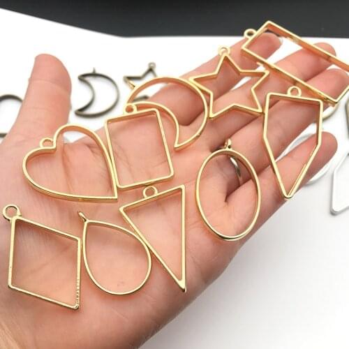 10PCS Mixed color Geometric Hollow Metal Frame Bezel Epoxy Resin Pendant Tray For DIY Jewelry Making