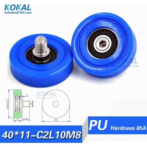 [PU40*11-C2L10M8]Free Shipping 10pcs M8 TPU 6000RS bearing roller wheel outer diameter 40mm rubber money-count pulley 8*40*11