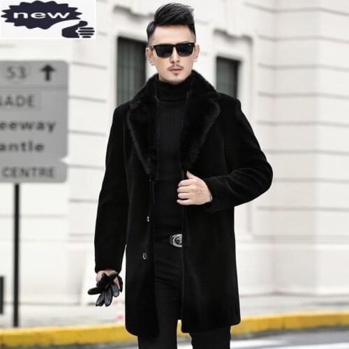 Luxury Real Wool Overcoat Men Winter Warm Single Breasted Mink Fur Collar Outerwear Casual Business Brand Coat Oversize 4XL
