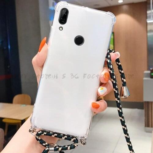 Luxury Silicone Case for huawei p smart z plus p8 lite y8s y8p y7p y6p y5p 2021 2020 2019 Transparent strap lanyards phone case