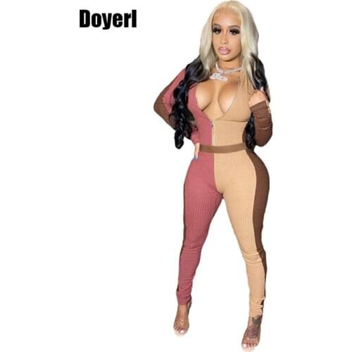 Color Patchwork Two Piece Tracksuit Set Women Clothes Matching Sets Crop Tops and Bodycon Pants 2 Piece Sets Womens Outfits 2020