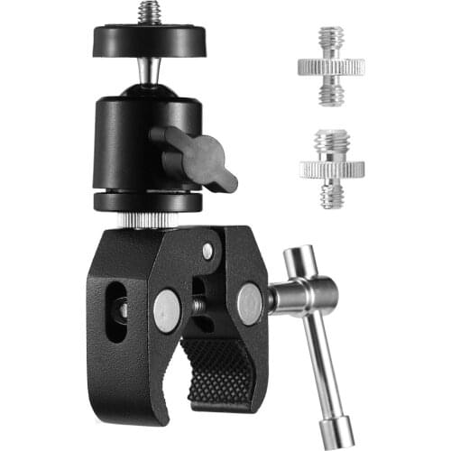 Super Clamp with Mini Ball Head Bracket Holder Mount with 1/4 inch Screw and 3/8 inch Screw for Rig, Monitor, DSLR,Backdrop,Flas