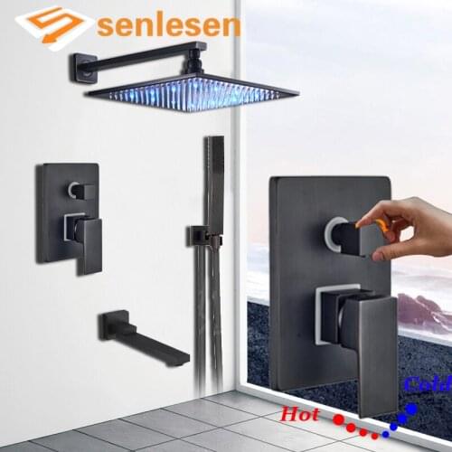 Senlesen Bathroom Shower Faucet LED Shower Spray Rainfall Head Single Handle Ceramic Cold and Hot Water Faucets Mixer Tap