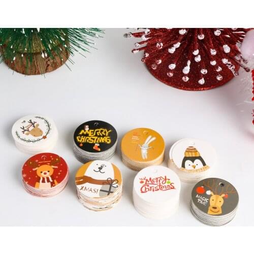100pcs Merry Christmas Labels Kraft Tags Gift Wrapping Tags Santa Claus Paper Cards Xmas Party Supplies Event Christmas Decor