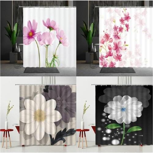 Shower Curtain Flowers Butterflys Landscape Pink White Flower Bird Animal Printing Pattern Curtain Partition Home Decoration