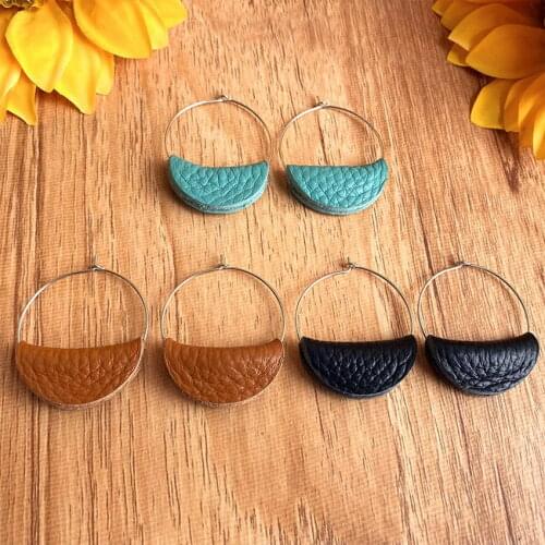 Genuine Leather Fold Semicircle Hoop Earrings for Women Original Simple Geometric Jewelry Wholesale