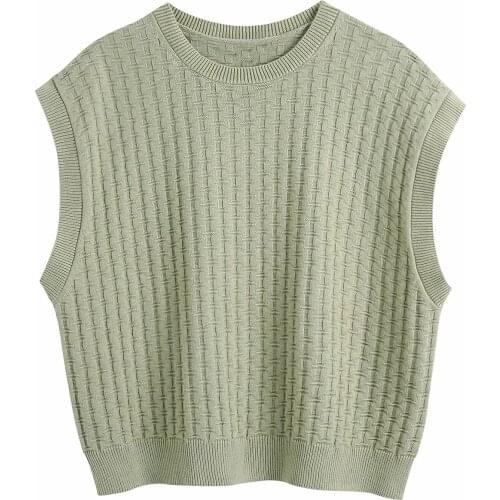 Za Women 2021 Chic Fashion Knitted Vest Sweater Vintage Sleeveless Female Loose O Neck Vest Waistcoat Chic Tops Xitimeao