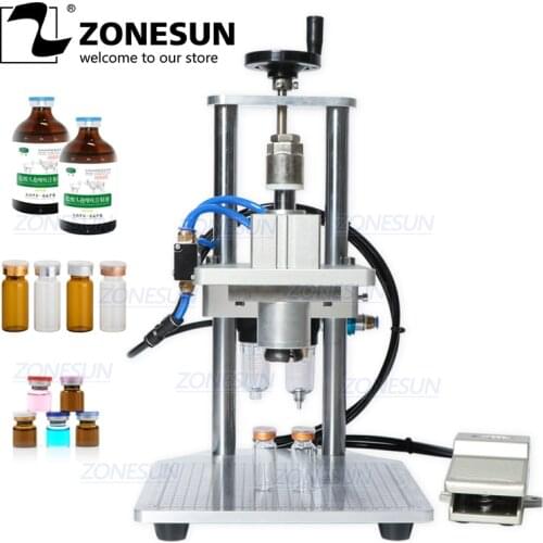 ZONESUN Pneumatic Oral Liquid Penicillin Antibiotic Injectable Bottle Capper Aluminum Plastic Glass Vial Crimper Capping Machine