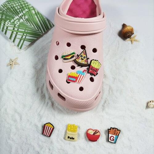 1 Pcs Shoe Charms of Restaurant Pizza Chips Noodles Popcorn Shoe Buckles Ornament Accessories fit for Croc Jibz Sneakers Kids