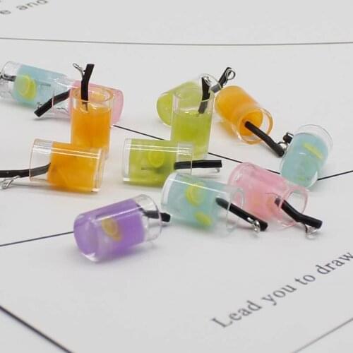 10pcs simulation fun lemon juice sippy cup pendant earrings keychain DIY personality creative pendant decorative resin jewelry