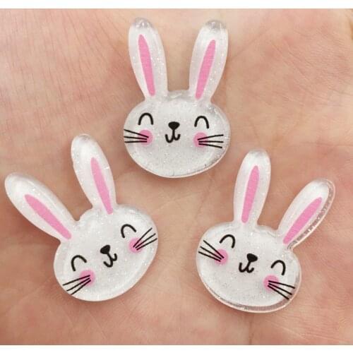 10PCS Lovely Colorful Glitter Rabbit Flatback Acrylic Sheet Rhinestone Miniature Pattern Applique DIY Ornaments Crafts SF866