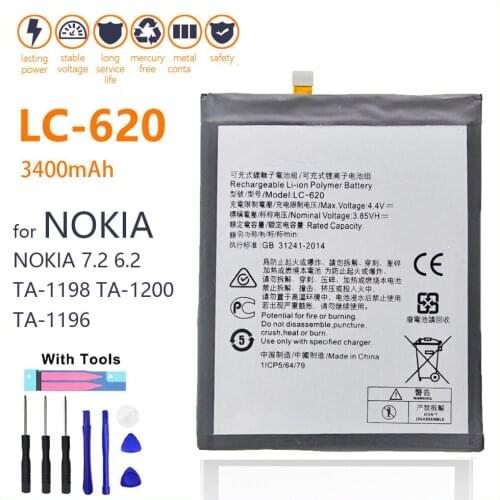 100% Genuine LC-620 Battery For Nokia 6.2 7.2 TA-1198 TA-1200 TA-1196 3500mAh Mobile Phone Batteria Batteries With Gifts Tools