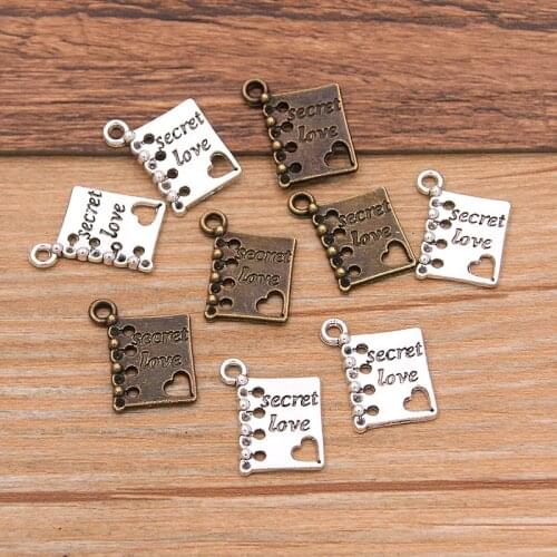 20PCS 15X19mm 2 Color Heart Book Charms Letter Pendant Jewelry Metal Alloy DIY Necklace Bracelet Earrings Handwork Marking
