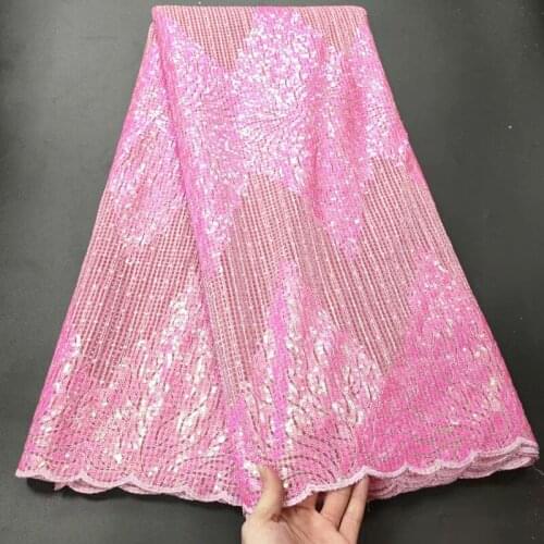 2021 High Quality African Mesh Lace Fabric 2021 French Nigerian Sequins Embroidery Net for Women Wedding Dress