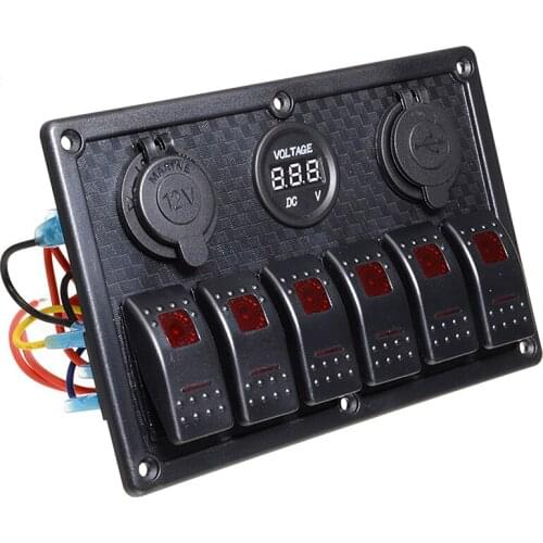 6 Buttons Red LED Car Switch Panel 12V 24V Circuit Breakers Overload Protect Car Truck Boat Rocker Switch Control Panel Set