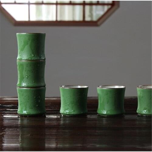 60mL Chinese Style Ceramic Tea Cup Green Bamboo Shape Beautiful Kung Fu Tea Cup Set Teaware Mug For Tea Ceremony