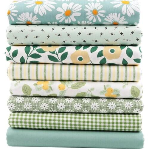 8pcs/Lot 40cm*50cm Green Flower Series Cotton Patchwork Fabrics For Quilting Sewing Doll Clothes Scrapbook Needlework Cloth
