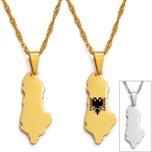 Anniyo Albania Map Pendants & Necklaces Gold Color Charm Shqiperise Jewelry For Women Girls #028921