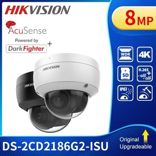 Original Hik 4K AcuSense Dome Security Video Surveillance Camera 8MP POE with Built-in Microphone Darkfighter DS-2CD2186G2-ISU