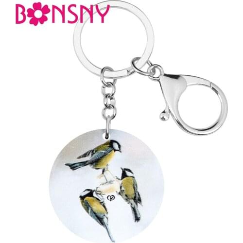 Bonsny Acrylic Round Parus Major Keychains Keyring Printing Realistic Animal Key Chain Jewelry For Women Girls Kids Trendy Gift