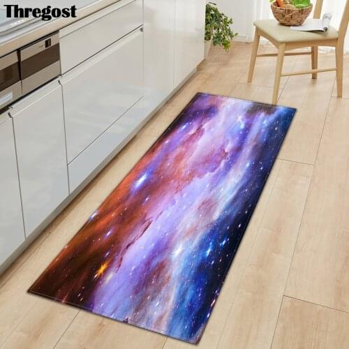Thregost Galaxy Print Long Floor Mat for Living Room Bedroom Anti-Slip Washroom Kitchen Carpet Washable Machine Mats