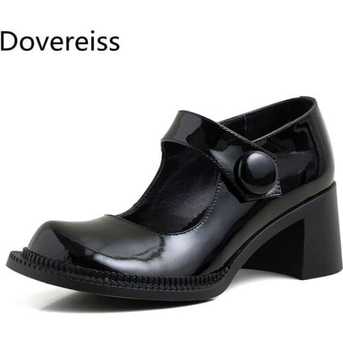 Dovereiss Fashion Womens Shoes summer sexy Elegant Round toe new Mature retro leather Chunky heels Buckle Pumps big size 40