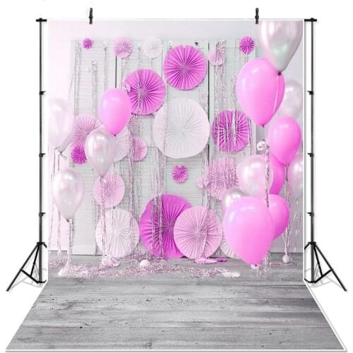 Photography Background Hot Pink Balloon Photography Backdrops Customized Photo Backdrop Newborn Grey Wood Floor Birthday Party