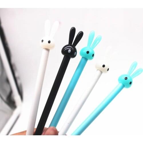 1pcs/sell) Rabbit Head Gel Pen Black Ink Refill 0.5 Mm Gel Ink Pens Papelaria Kawaii School Stationery Escolar School Supplies
