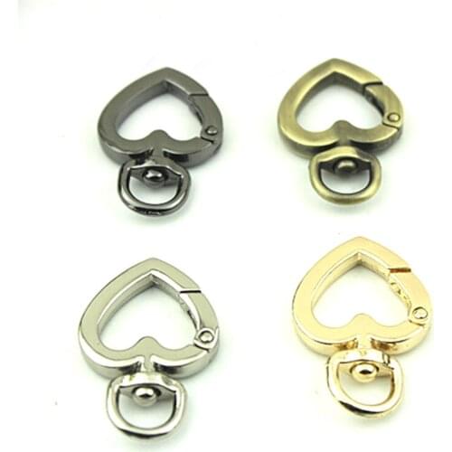 Heart Spring Gate Rings Openable Keychain Leather Bag Belt Strap Dog Chain Buckles Snap Closure Clip Trigger DIY Accessorie