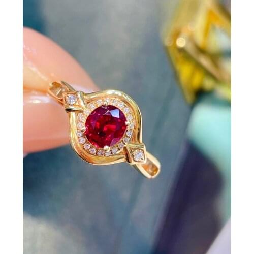 LR Ruby Ring Fine Jewelry Solid 18K Gold Nature Red Ruby 0.77ct Diamonds Rings for Women Fine Presents