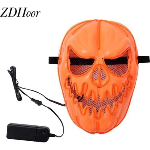 Pumpkin Mask Orange EL Wire Glow LED Pumpkin Face Cover Halloween Cosplay Costume Festival Parties Accessory with Battery Pack