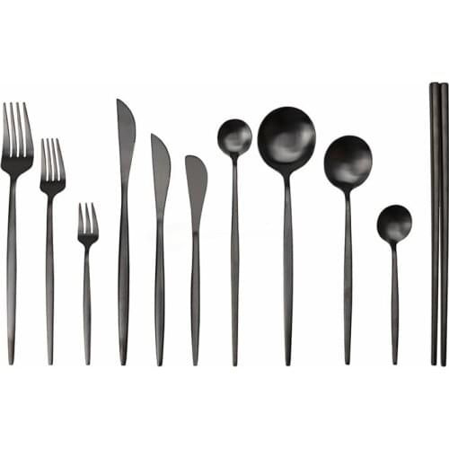 Matte Black Cutlery Set Tableware Silverware Stainless Steel Luxury Flatware Home Fork Spoon Knife Chopsticks Kitchen Dinner Set