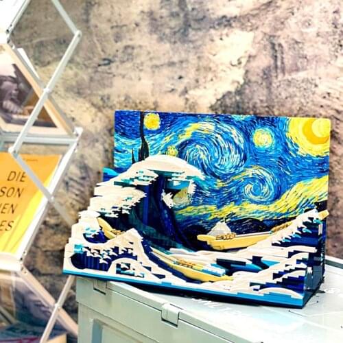Moc The Great Wave Off Kanagawa 3D Painting World Masterpiece Building Blocks Pixel Art Mosaic Painting Brick Toys For Kid Gifts