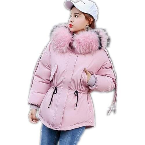 Fashion Hooded Colorful Fur Collar Winter Jacket Women 2018 Short Down Cotton Jacket With Belt Thicken Warm Jacket Hot Sale Q492